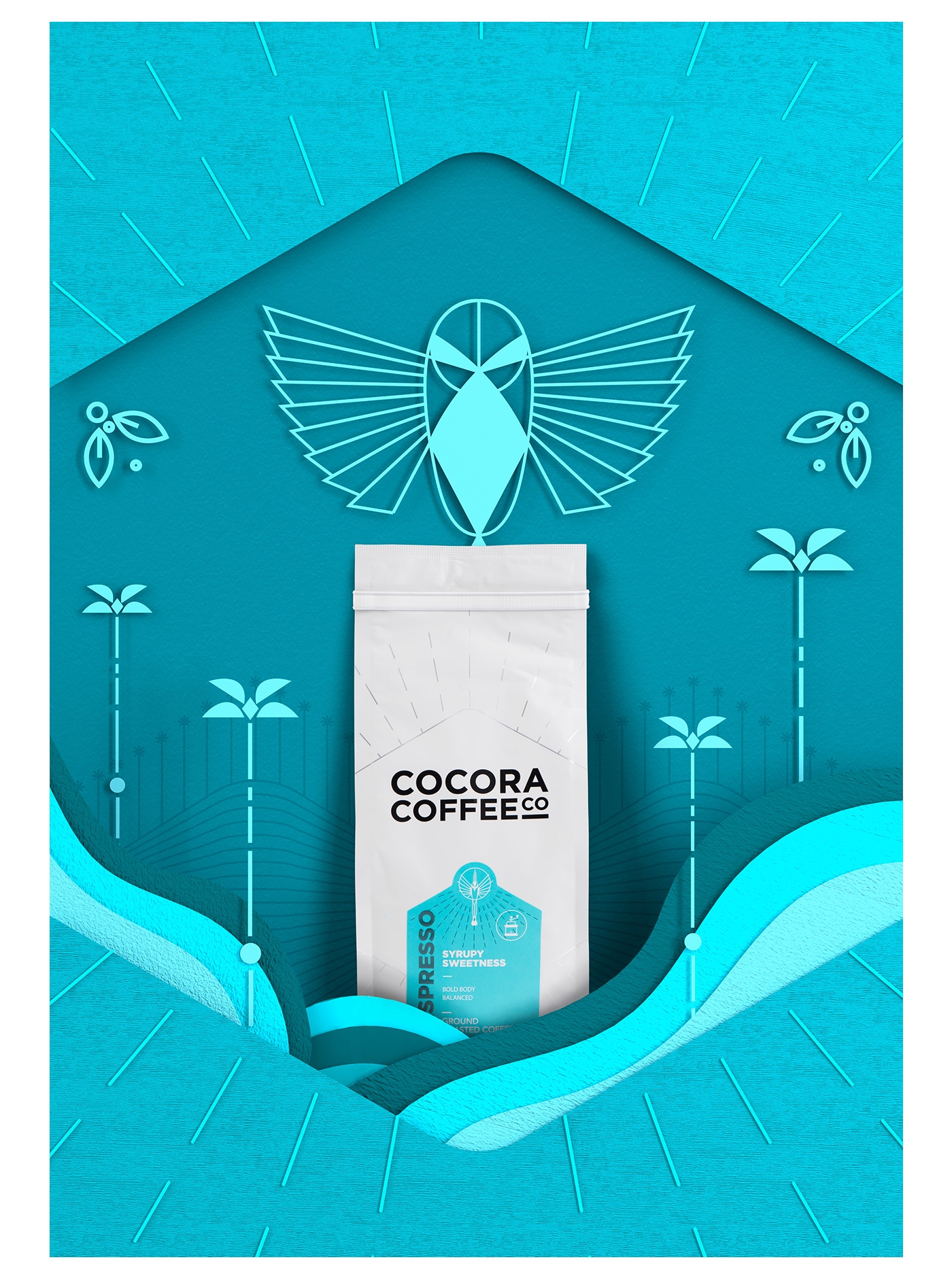 為一個咖啡杯，一個街角咖啡店，做整體的品牌包裝設計